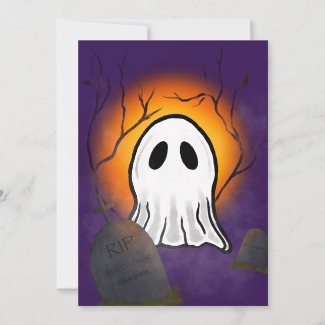 Purple Sky Orange Moon Ghost in graveyard Invitation (Front)