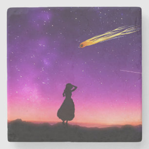 Purple Sky With a Comet Crashing Toward Earth Stone Coaster