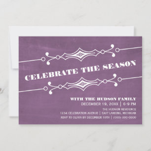 Purple Slanted Chalkboard Holiday Party Invite