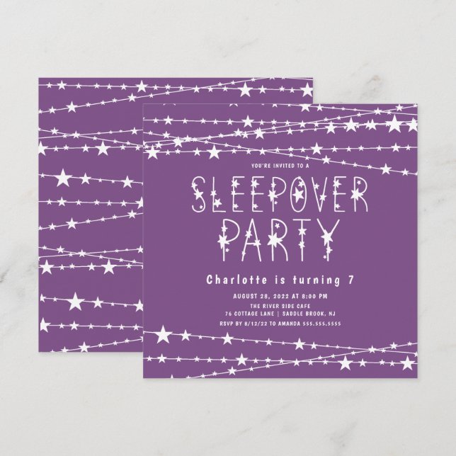 Purple Sleepover Birthday Party Invitation (Front/Back)