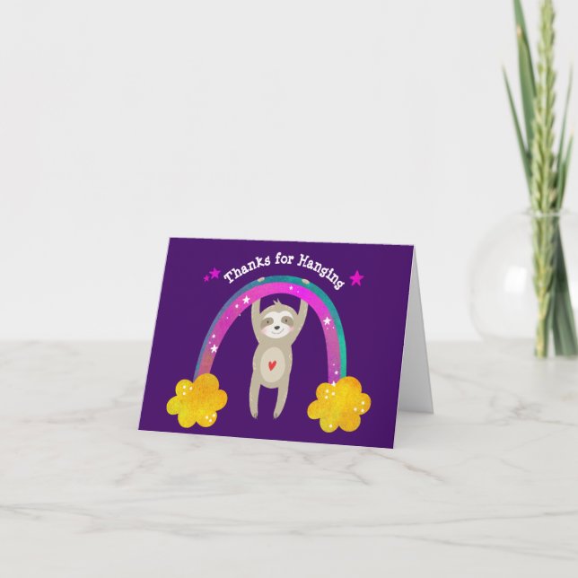 Purple Sloth Boho Rainbow Birthday Cute Modern  Thank You Card (Front)
