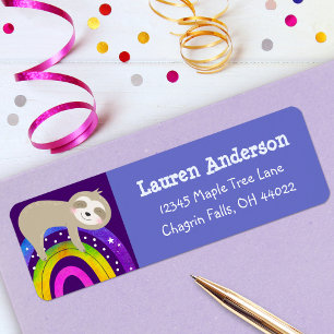 Purple Sloth Rainbow Cute Boho Birthday Address