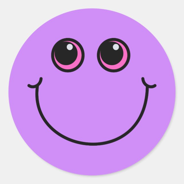 Purple Smiling Emoji Face Classic Round Sticker (Front)