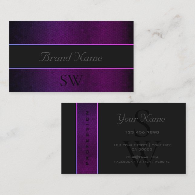 Purple Snake Dark Grey Coloured with Black Monogra Business Card (Front/Back)