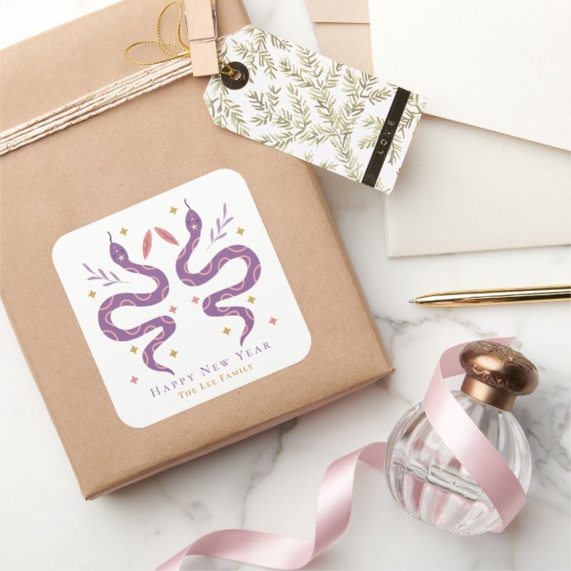Purple Snakes Happy Chinese New Year Square Sticker (Gifting)