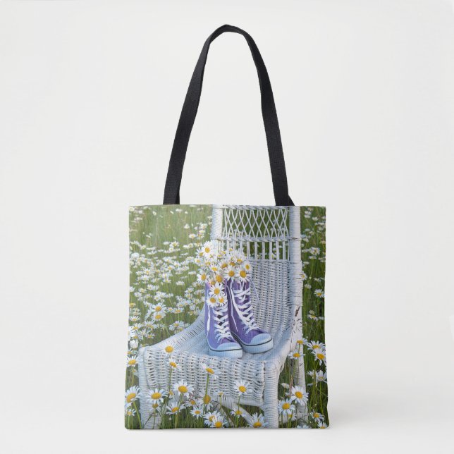 purple sneakers with daisies tote bag (Front)
