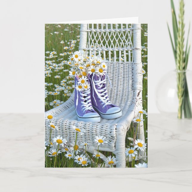 purple sneakers with daisy bouquet card (Front)