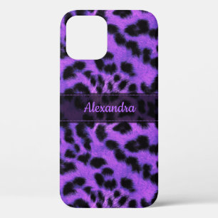 Purple Snow Leopard Skin Print, Name Customized iPhone 12 Pro Case