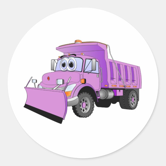 Purple Snow Plow Cartoon Classic Round Sticker (Front)