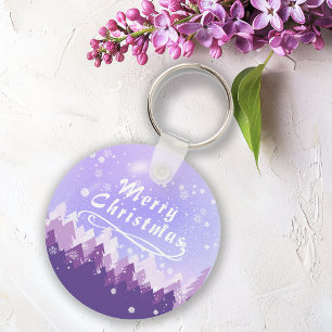 Purple Snow Winter Merry Christmas Happy New Year Keychain