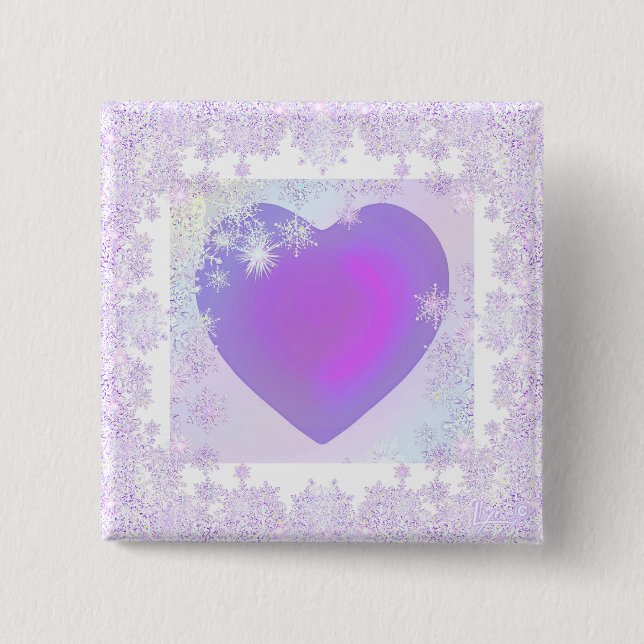 Purple snowflake 2 inch square button (Front)