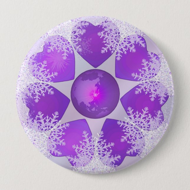 Purple snowflake 4 inch round button (Front)