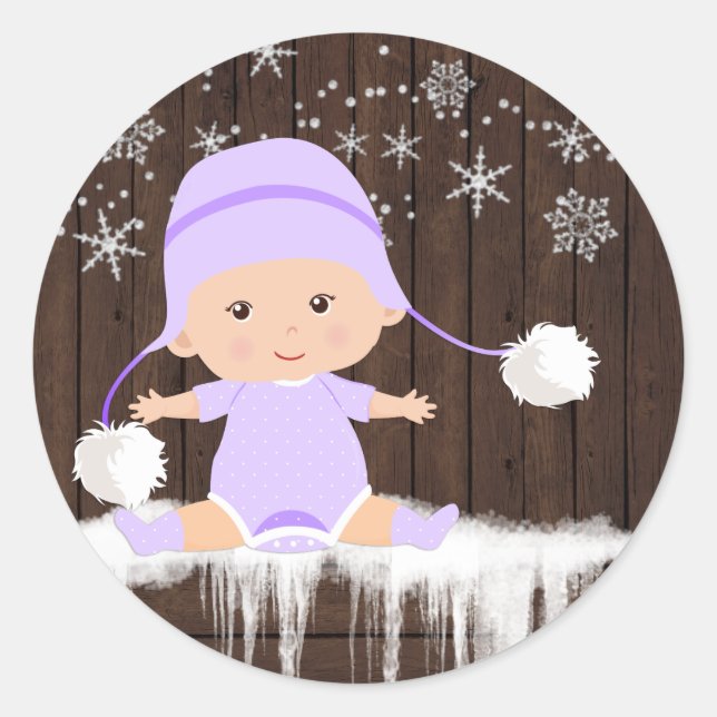 Purple Snowflake Baby Shower Stickers (Front)