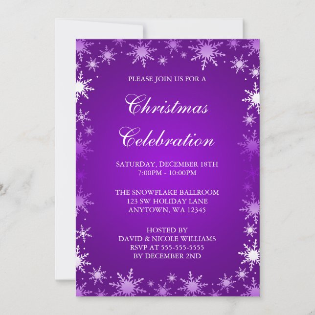 Purple Snowflake Border Christmas Party Invitation (Front)