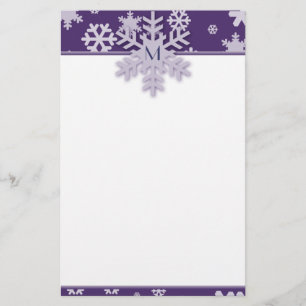 Purple Snowflake Border with Monogrammed Snowflake Stationery