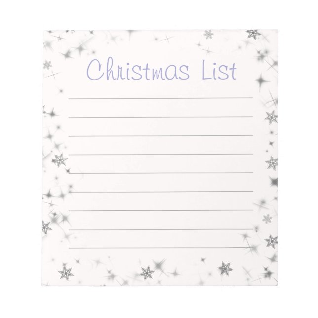 Purple Snowflake Christmas List Notepad (Front)