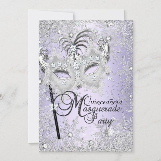 Purple Snowflake Mask Masquerade Quinceanera Invitation (Front)