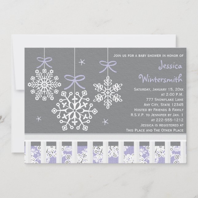 Purple Snowflake Mobile Crib Baby Shower Invite (Front)