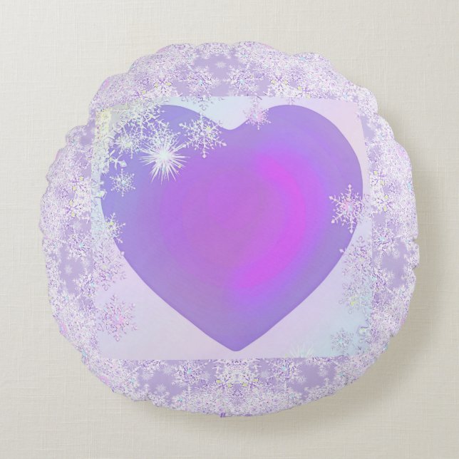 Purple snowflake round pillow (Front)