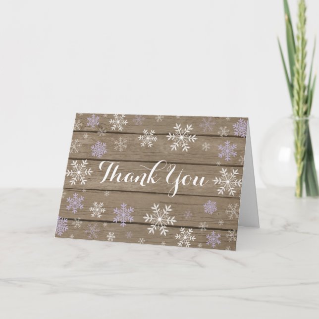 Purple Snowflake Rustic Folded Thank You Card (Front)