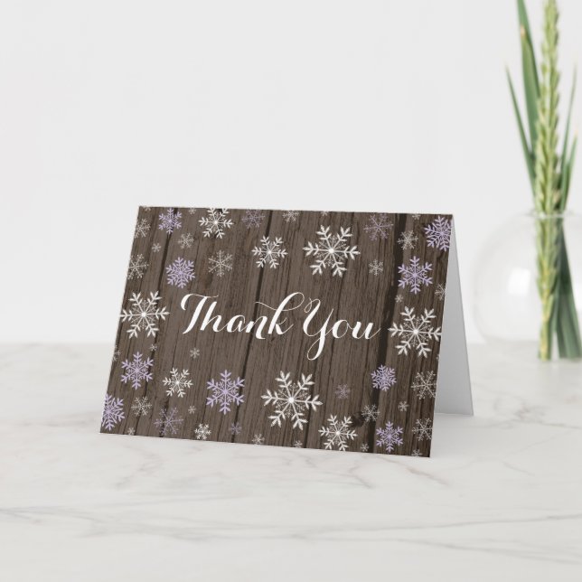 Purple Snowflake Rustic Folded Thank You Card (Front)