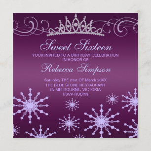 Purple Snowflake & Tiara Design Invitation d'anniv