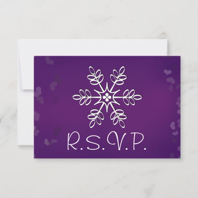 Purple Snowflake Wedding RSVP Response Card (Front)