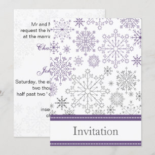 purple snowflake winter wedding invitation