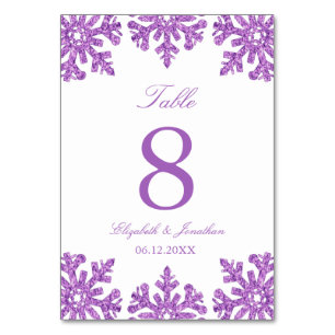 Purple Snowflake Winter Wedding Table Number