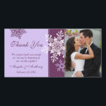 Purple Snowflake Winter Wedding Thank You<br><div class="desc">Personalize the photo and the text on this raisin purple (aubergine), lavender purple, and white snowflake winter wedding thank you photo card. To change the text and photo use the personalize options. To make additional changes, including changes to the font, font size, font colour, text placement, photo size, and/or photo...</div>