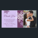 Purple Snowflake Winter Wedding Thank You<br><div class="desc">Personalize the photo and the text on this raisin purple (aubergine), lavender purple, and white snowflake winter wedding thank you photo card. To change the text and photo use the personalize options. To make additional changes, including changes to the font, font size, font colour, text placement, photo size, and/or photo...</div>