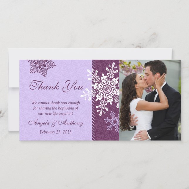 Purple Snowflake Winter Wedding Thank You (Front)