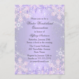 Purple Snowflake Winter Wonderland Quinceanera Invitation