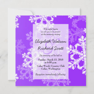 Purple Snowflakes Christmas wedding invitation