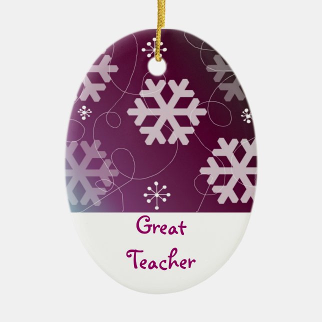 Purple Snowflakes Great Teacher Ceramic Ornament (Front)