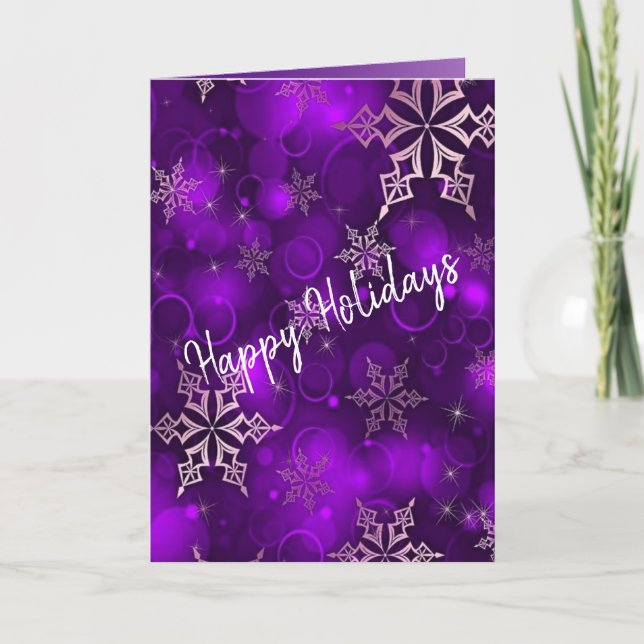 Purple Snowflakes - Happy Holidays Card (Front)