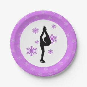 Purple Snowflakes Ice Skating Paper Plate
