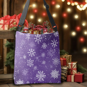 Purple Snowflakes Pattern Magical Winter Holiday Crossbody Bag