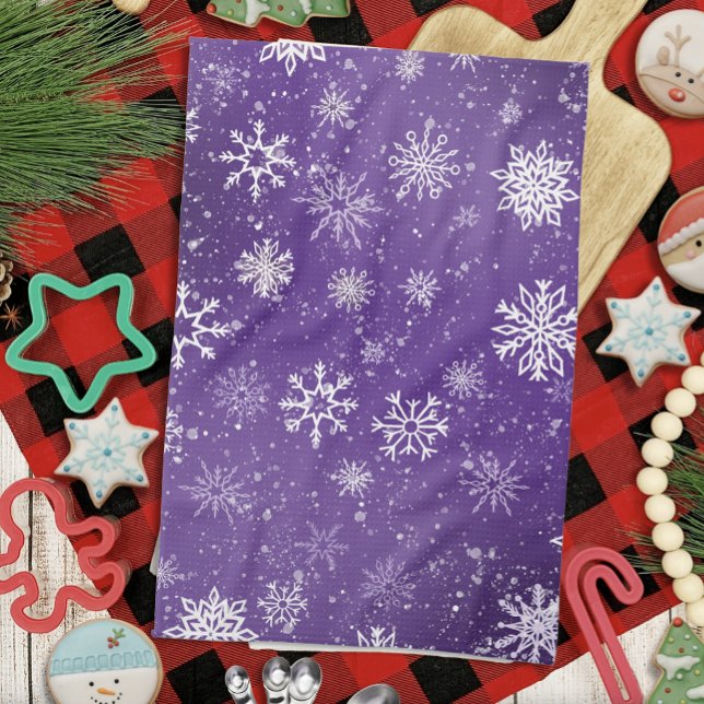 Purple Snowflakes Pattern Magical Winter Holiday Kitchen Towel (Creator Uploaded)