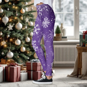 Purple Snowflakes Pattern Magical Winter Holiday Leggings