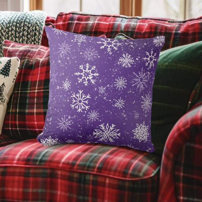 Purple Snowflakes Pattern Magical Winter Holiday Throw Pillow (Creator Uploaded)