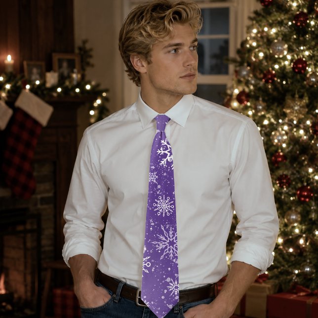Purple Snowflakes Pattern Magical Winter Holiday Tie (Creator Uploaded)