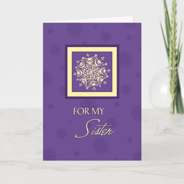 Purple Snowflakes Sister Christmas Card (Front)
