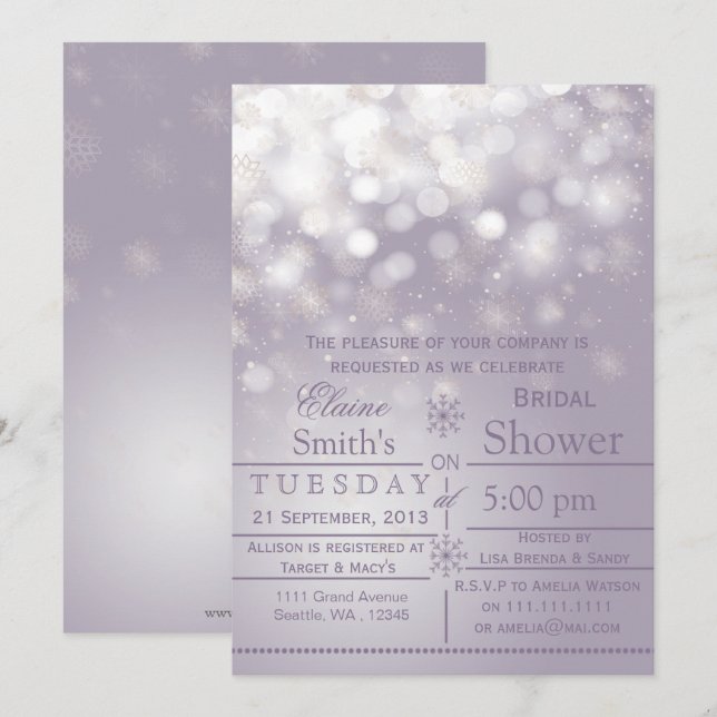 Purple snowflakes Winter Bridal shower Invite (Front/Back)