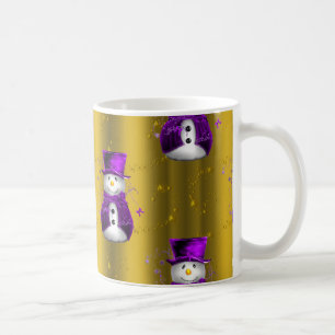 Purple Snowman on Gold Christmas Coffee Mug