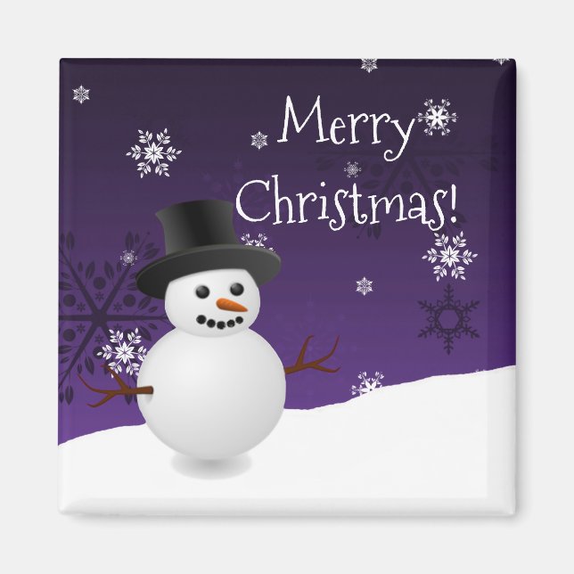 Purple Snowman paysage hiver Magnet de Noël (Devant)