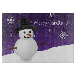 Purple Snowman Winter Christmas Cutting Board