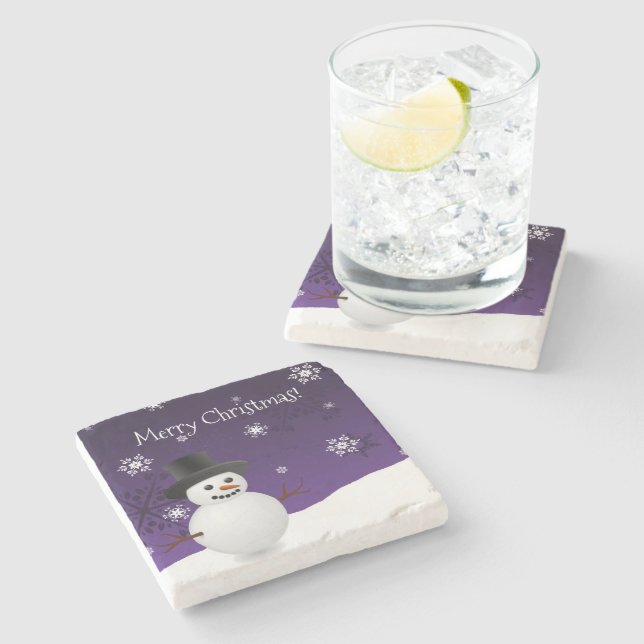 Purple Snowman Winter Christmas Stone Coaster (Side)