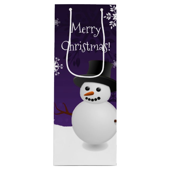 Purple Snowman Winter Christmas Wine Gift Bag (Front)