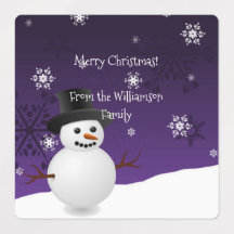 Purple Snowman Winter Scene Christmas Baking Label